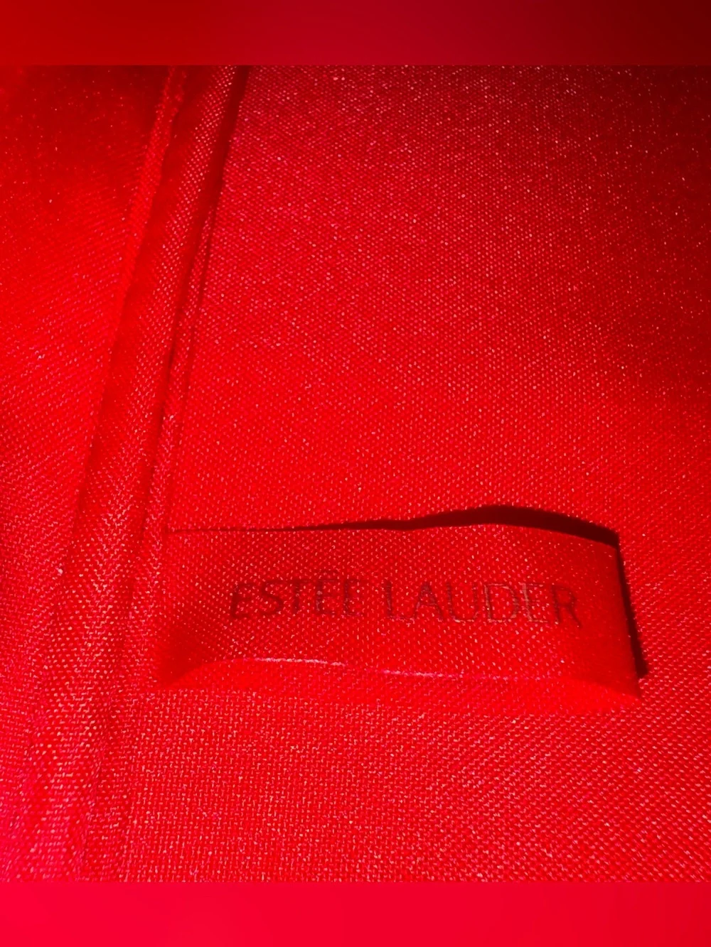 Estee Lauder Sleek Glossy Red Train Cosmetic Vanity Travel Case w/Gold Hardware